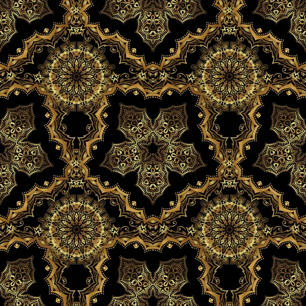 Nahtloses Muster Mit Luxus Ornament Auf Schwarzem Hintergrund Vektorillustration Elegante — Stockvektor