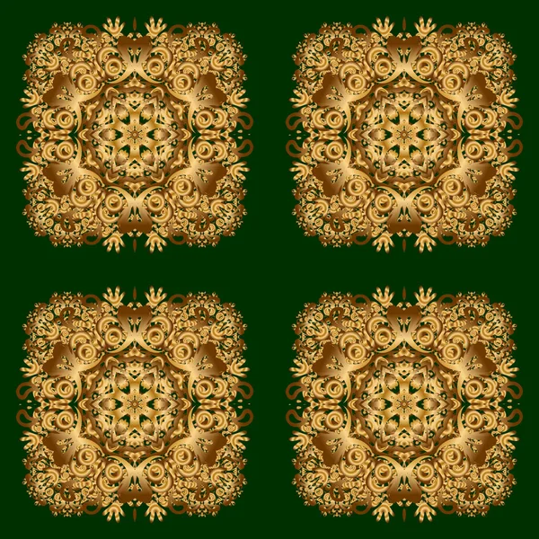 Yeşil Arka Planda Elle Çizilmiş Altın Mandala Soyut Desen — Stok Vektör