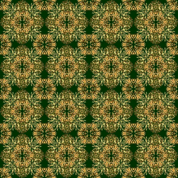 Бесшовный Геометрический Рисунок Векторный Бесшовный Узор Золотом Зеленом Фоне Абстрактный — стоковый вектор
