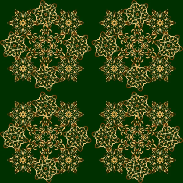 Groen Goud Vintage Ornament Naadloos Patroon — Stockvector