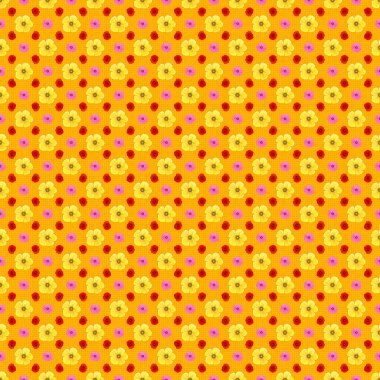 Sarı arka planda çiçeklerle süslenmiş kusursuz çiçek deseni..