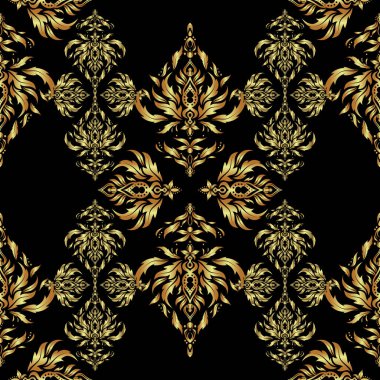 Tasarımlarınız ve geçmişleriniz için siyah ve altın desenli taşıyıcı. Ambalaj kağıdı, kumaş ya da tekstil için modern geometrik kusursuz desen. Klasik süs.