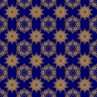 Lüks, kraliyet ve Viktorya dönemi konsepti. Süslü raster dekorasyonu. Altın elementler mavi arka planda izole edildi. Klasik barok çiçekli, mavi yerine altın desenli..