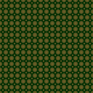 Geleneksel Hint tarzı, kına dövmeli altın elementler, altın çıkartmalar, mehndi ve yoga tasarımı, kartlar ve baskılar. Vektör altın mehndi yeşil üzerinde kusursuz desen.