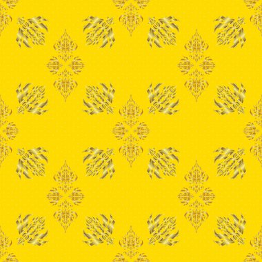 Çiçek kiremitleri. Kusursuz desenli oryantal süs. İslami vektör tasarımı Sarı ve altın tekstil baskısı.