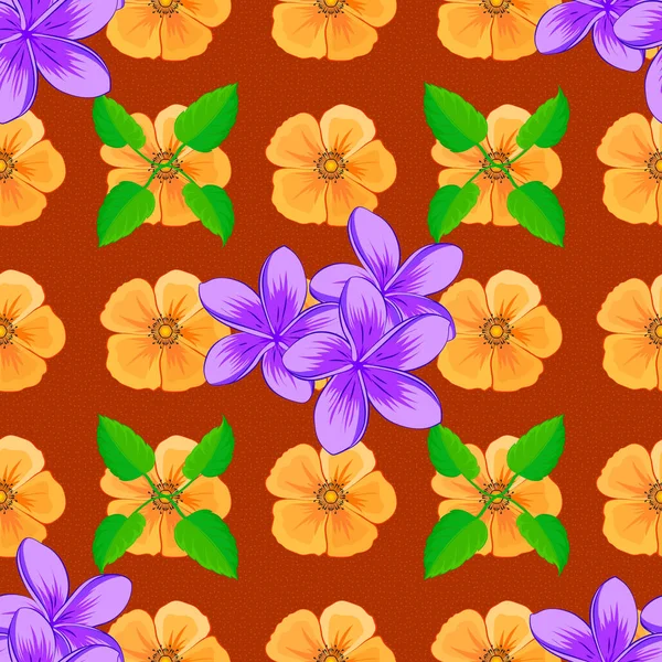 Modelo Sin Costuras Vectorial Colores Naranja Amarillo Verde Hermosas Flores — Vector de stock