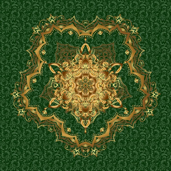 Gouden Mandala Groene Achtergrond Vintage Vector Decoratieve Elementen Oosters Patroon — Stockvector