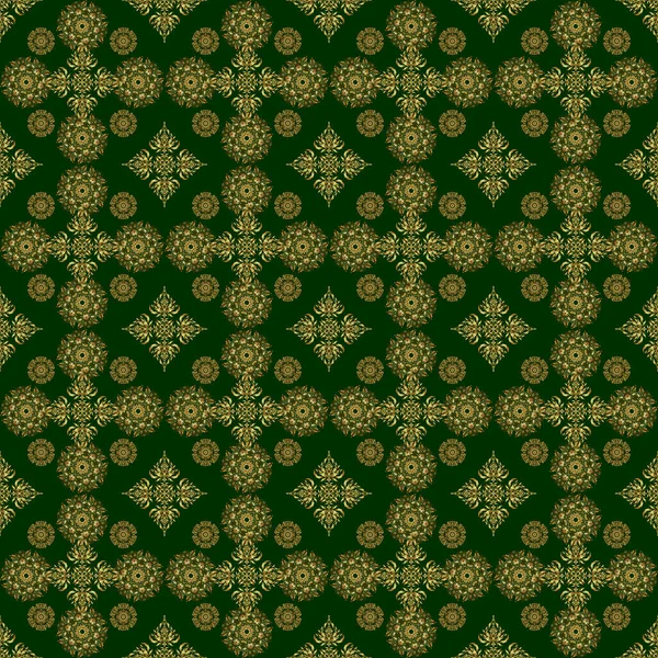 Adorno Vintage Verde Dorado Patrón Sin Costura — Archivo Imágenes Vectoriales