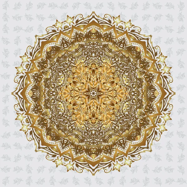 矢量曼达拉 灰色背景上的金圆饰物图案 — 图库矢量图片