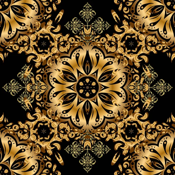 Nahtloses Muster Mit Goldenem Gitter Auf Schwarzem Hintergrund Vektorquadratische Komposition — Stockvektor