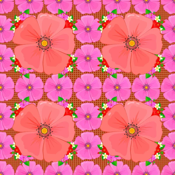 Decoración Floral Sin Costuras Modelo Moderno Flores Cosmos Con Flores — Vector de stock