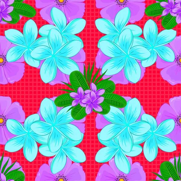 Seamless Floral Pattern Cute Plumeria Flowers Red Background Vector Illustration — Stock Vector
