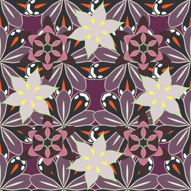 Kusursuz el çizimi vektör deseni kahverengi, gri ve mor renklerde..