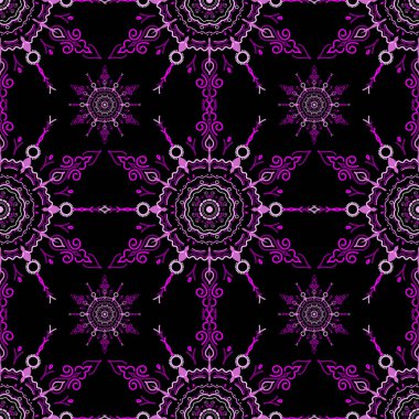 Vektör kesme kağıt dantel dokusu, siyah arka planda mor tül, girintisiz desen, eps10.