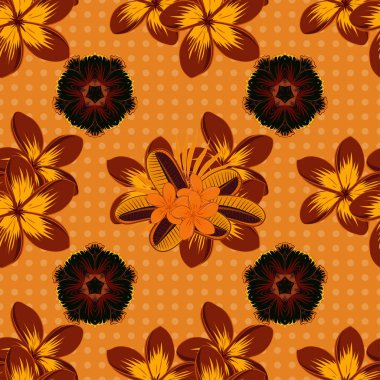 Bahar mahsulü çiçekli arka plan. Plumeria çiçekleri sarı, siyah ve turuncu renklerde. Güzel vektör dokusu.