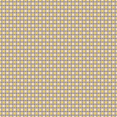 Küçük, soyut çiçeklerin içinde sevimli bir çiçek deseni var. Kusursuz desenli, kahverengi, mavi ve sarı renkli küçük çiçekler..