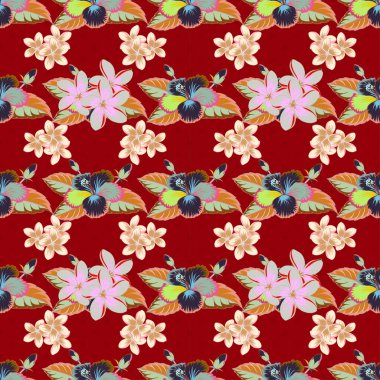 Pembe ve turuncu renkli çiçeklerle soyut zarafet vektörünün kusursuz deseni.