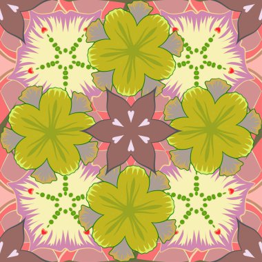 Tekrarlanan Çiçek Deseni. Modern Motley çiçek deseni sarı, pembe ve bej renklerde. Çiçek Yazdırma.