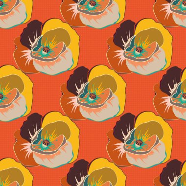 Sarı, turuncu ve gri renkte gelincik çiçekleri ile soyut zarafet vektörünün kusursuz deseni.