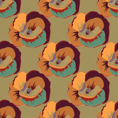 Turuncu, yeşil ve sarı renklerde kusursuz çiçek deseni. Vektör gelincik çiçekleri pürüzsüz desen.