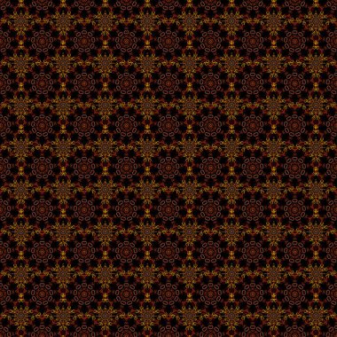 Vektör tarzı süs. Siyah arkaplandaki soyut çiçekler. Kraliyet duvar kağıdı. Damask Çiçeksiz desen.