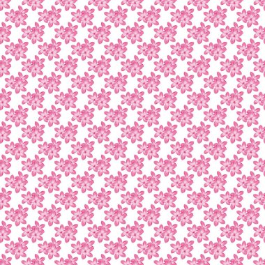 Vektör çizimi. Dekoratif plumeria çiçekleriyle kusursuz arkaplan deseni ve pembe, siyah ve mor renkli yapraklar.