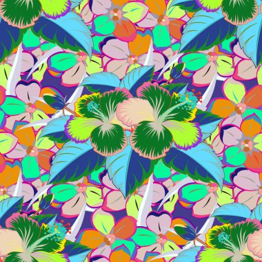 Pembe ve mavi renklerde vektörsüz desen. Güzel suluboya çiçekler, parlak tablolar ilham verici çiçek desenleri..