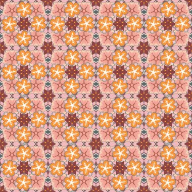 Turuncu, kahverengi ve pembe renkli çiçeklerle sulu boya deseni. Vintge tarzında moda baskı. Çiçekli zarif desen, suluboya etkisi. Dekorasyon ve tasarım için güzel desen.