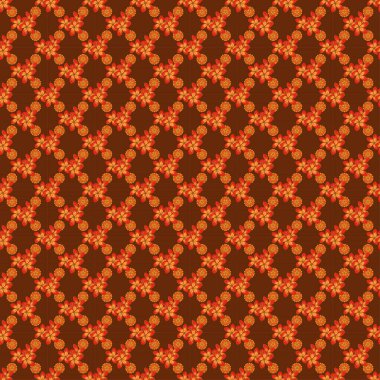 Kusursuz vektör deseni ve doğal çiçek deseni. Paket kağıdı, tekrarlayan elementler, klasik tasarım, defter kapağı için turuncu, kahverengi ve kırmızı renkte mükemmel tasarım.