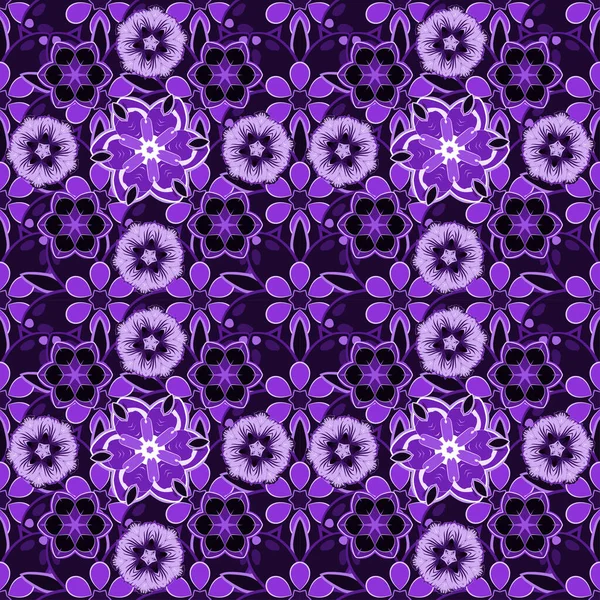 Patrón Floral Inconsútil Colores Violeta Negro Con Flores Variopintas — Vector de stock