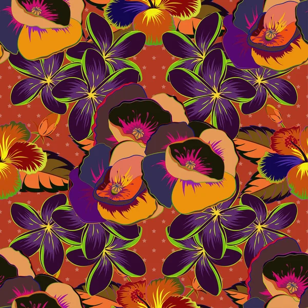 Векторная Иллюстрация Этнические Цветочные Бесшовные Узоры Фиолетовых Оранжевых Коричневых Цветах — стоковый вектор