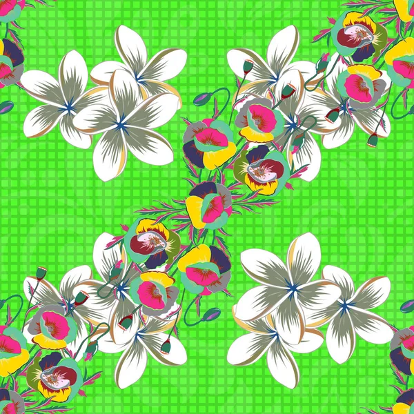 Lindo Vector Fondo Floral Patrón Sin Costuras Flores Colores Verde — Archivo Imágenes Vectoriales