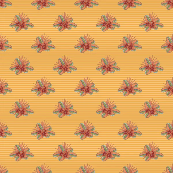Векторный Бесшовный Фон Стилизованными Цветами Плюмерии Листьями Желтого Бежевого Оранжевого — стоковый вектор