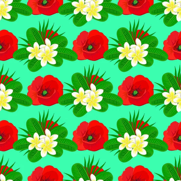 Tropical Seamless Pattern Many Motley Abstract Flowers Green Background Varicolored — Stock Vector