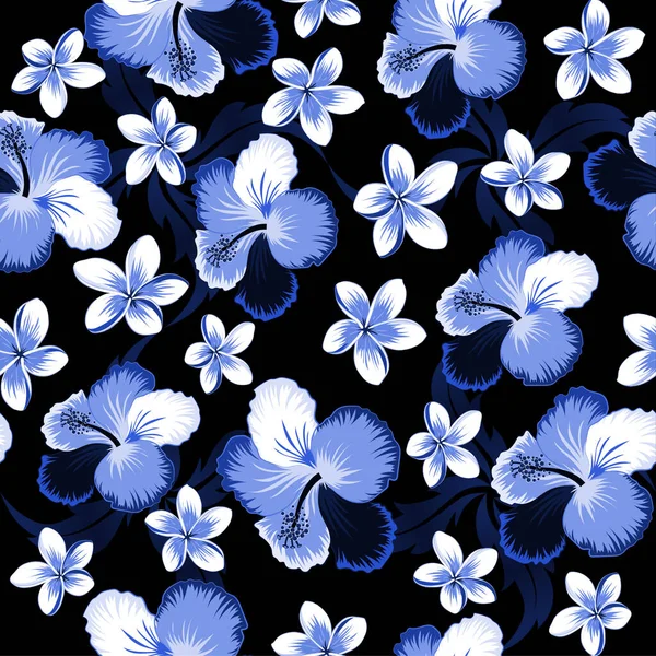 Flores Tropicales Sin Costuras Colores Azules Violetas Modelo Vectorial Hipogalletas — Archivo Imágenes Vectoriales