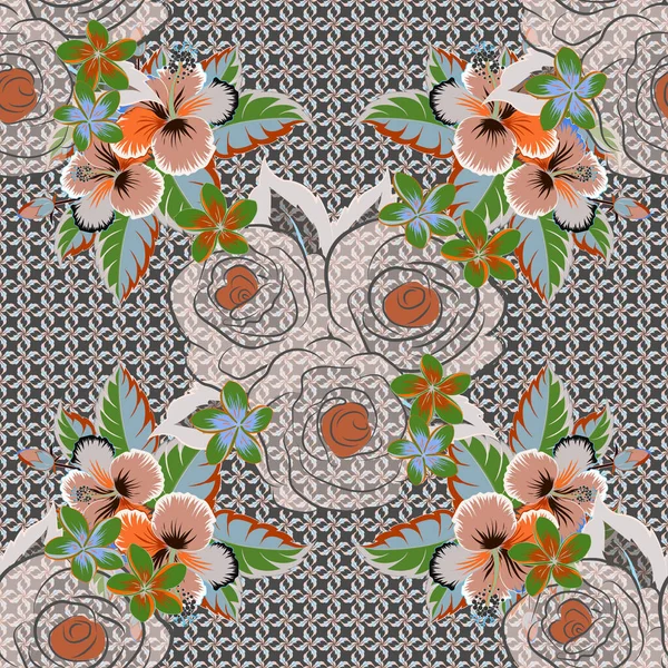 Fond Rétro Avec Des Roses Marron Beige Gris Illustration Chic — Image vectorielle