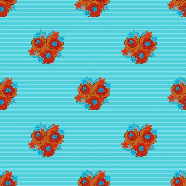 Nahtloses Blumenmuster Mit Kleinen Abstrakten Rosen Blauen Roten Und Orangefarbenen — Stockvektor