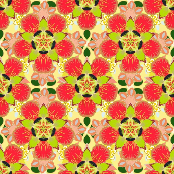 Modern Motley Floral Seamless Pattern Yellow Orange Red Colors Floral — Stock Vector