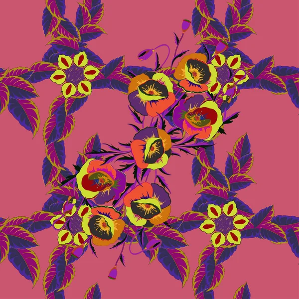 Raster Illustration Nahtloses Hintergrundmuster Mit Dekorativen Mohnblüten Und Blättern Grün — Stockvektor