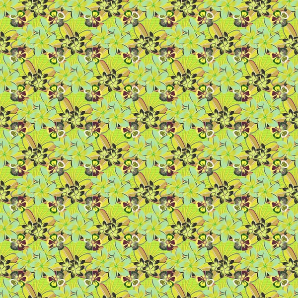 Seamless Pattern Yellow Gray Green Colors Cute Seamless Floral Vector — Stock Vector