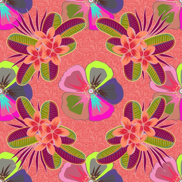抽象的な優雅さベクトルシームレスなパターンと緑とピンクの花 — ストックベクタ