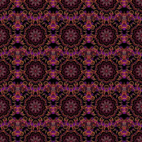 Ikat Damask Безseamask Background Tile Black Background Purple Magenta Red — стоковый вектор