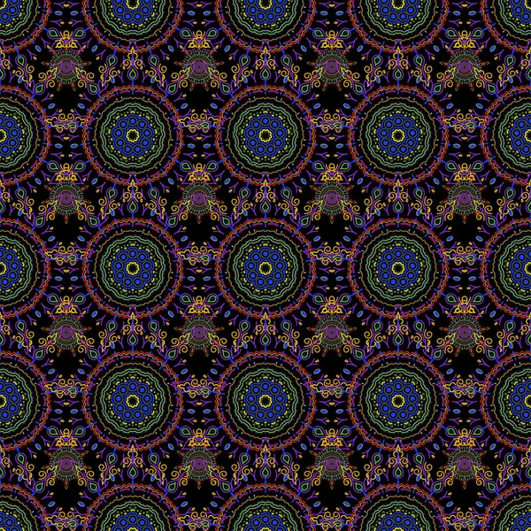 Patrón Sin Costuras Damasco Colores Violeta Azul Amarillo Ilustración Hecha — Vector de stock