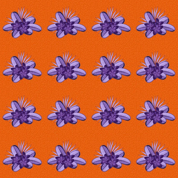 Seamless Floral Pattern Stylized Plumeria Flowers Violet Brown Orange Colors — Stock Vector