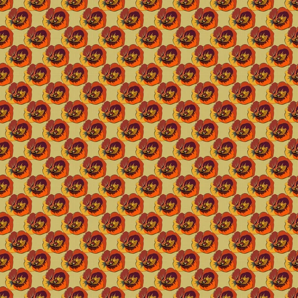 装饰和设计的漂亮图案 水彩画图案无缝 罂粟花呈黄色 橙色和褐色 精致的罂粟花纹 古色古香的流行印刷品 — 图库矢量图片