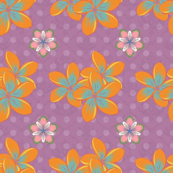 Cute Vector Floral Background Plumeria Flowers Seamless Pattern Violet Yellow — Stock Vector