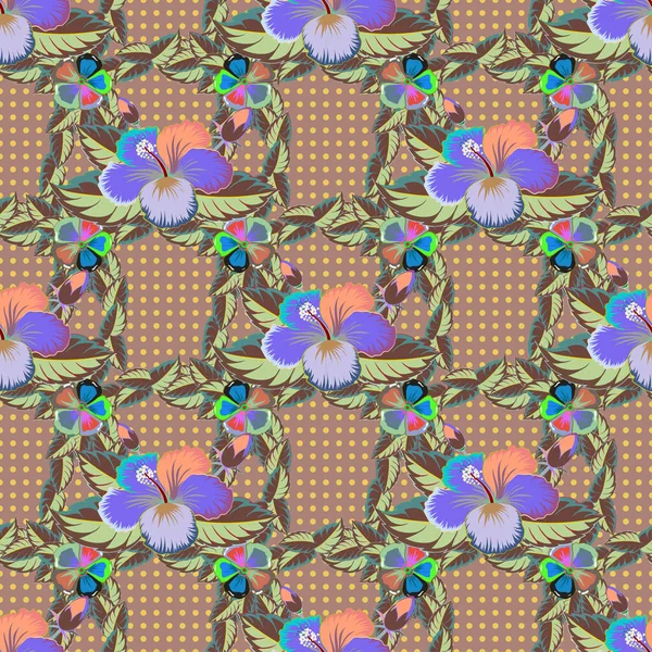 ベクトル抽象的な花の背景 緑と青の小さな花できれいな花のプリント Motleyシームレスパターン — ストックベクタ