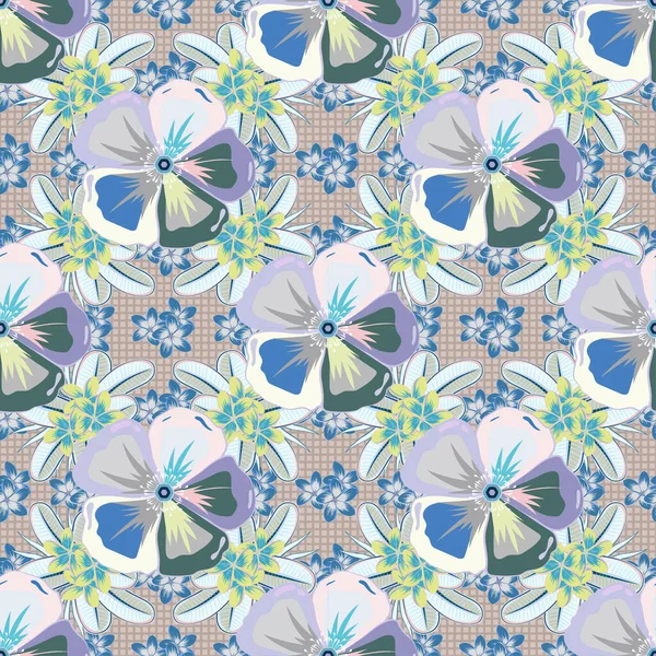 Textura Sem Costura Ornamento Floral Cores Bege Azul Cinza Ilusão —  Vetores de Stock