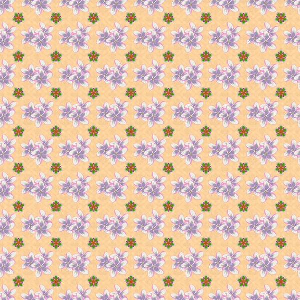 Little flowers in pink and violet colors. Floral seamless background for manufacturing, wallpapers and scrapbooking. Simple cute raster seamless pattern in small-scale flowers.