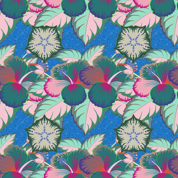 Ilustración Vectorial Patrón Floral Inconsútil Colores Azul Beige Rosa — Archivo Imágenes Vectoriales